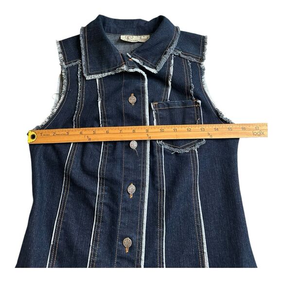 Vintage LA Blend Denim Spandex Short Vest Womens Small Bohemian Blue Button - Picture 9 of 12